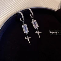 2022 korean new silver jewelry shine cubic zirconia star heart dangle earrings for women punk accessories orecchini donna