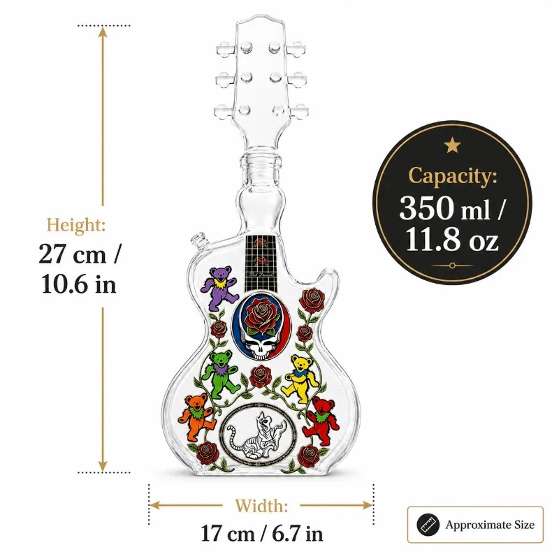 Фото Стеклянный графин в форме гитары в стиле Grateful Dead, бутылка для виски, декор для домашнего бара в стиле рок-музыки, коллекционный подарок №2