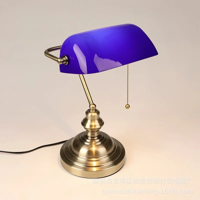 Blue/green/amber/white bedroom bedside table office retro glass LED decorate desk lamp stained glass lampshade