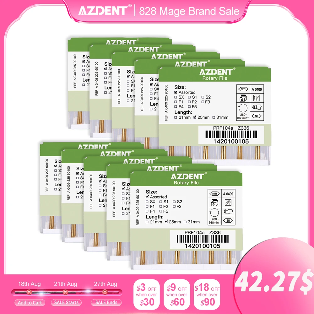 10 коробок AZDENT стоматологический тепловой активированный канал корневые файлы SX-F3 25 мм двигатель использование никелево-титанового сплава эндодонтические советы