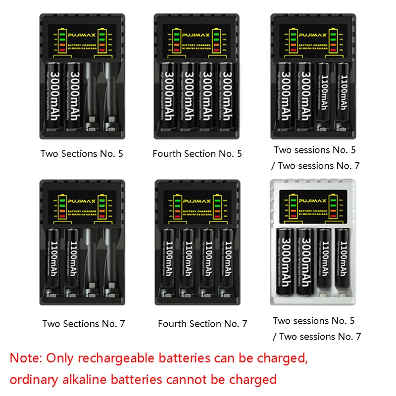 Зарядное устройство с 4 слотами для аккумуляторов AAA/AA защиты от короткого