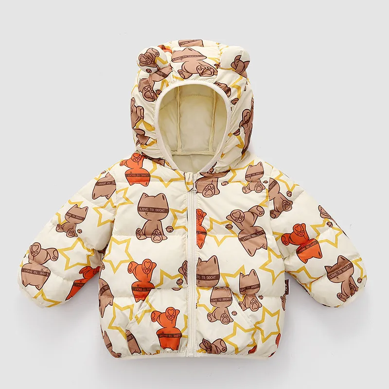 

Детская зимняя одежда, новая детская зимняя куртка для мальчиков и девочек, стеганая куртка с мультяшным принтом для детей.