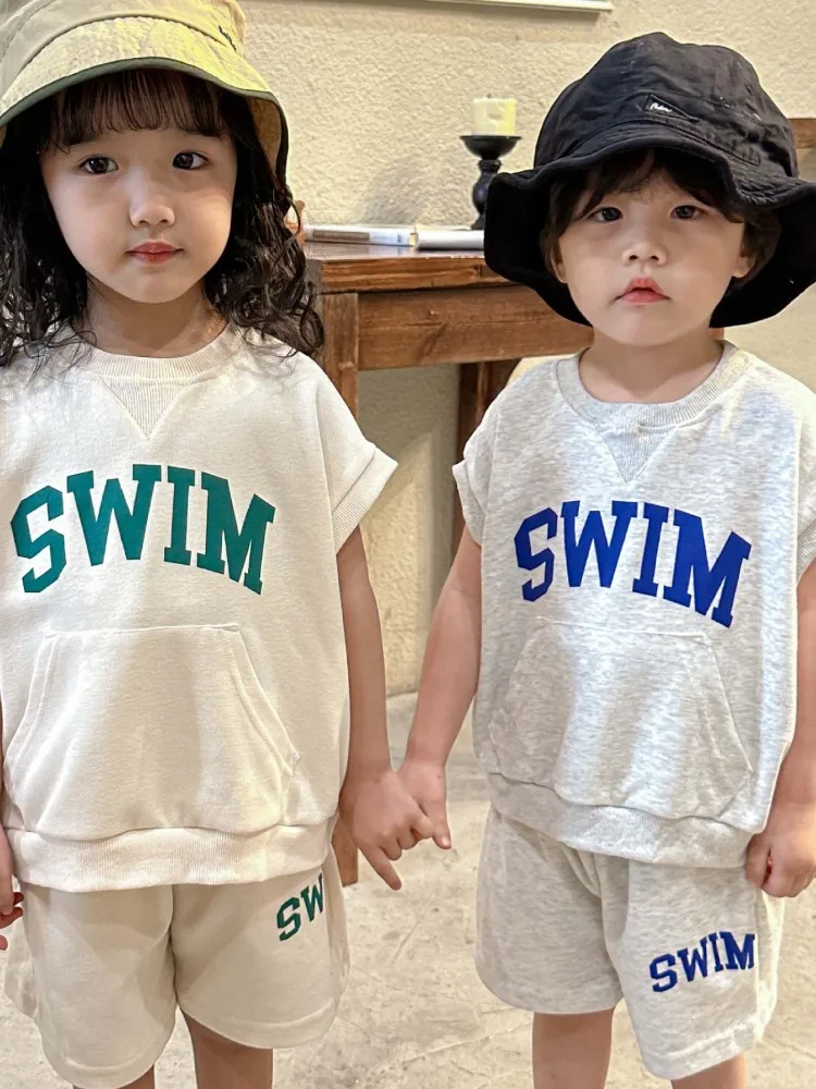 

Children's Summer Suit Boys' Sports Girls' 2023 New Summer Korean Loose Casual Baby Cute Fashion Style Tank Top Shorts