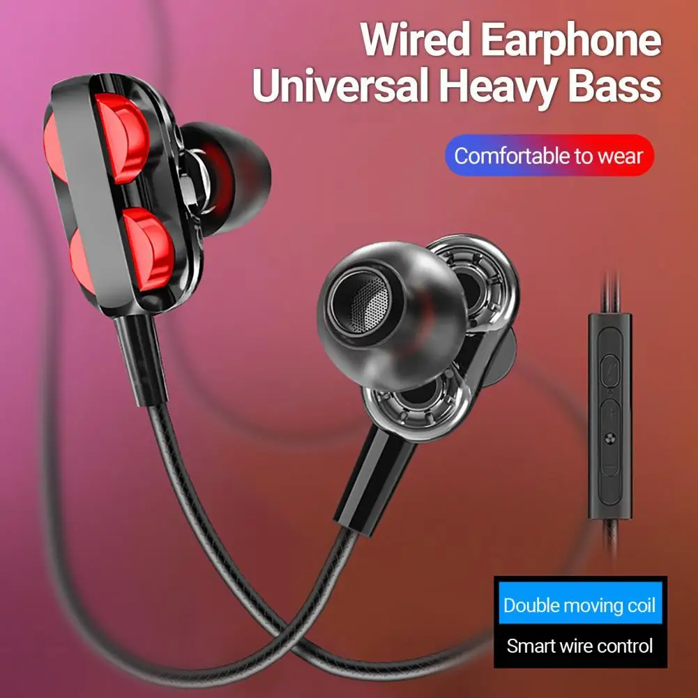 

Wired Earphone Universal Heavy Bass 3.5mm Quad Core Dual Moving Coil In-ear Earbuds with Mic for Mobile Phone