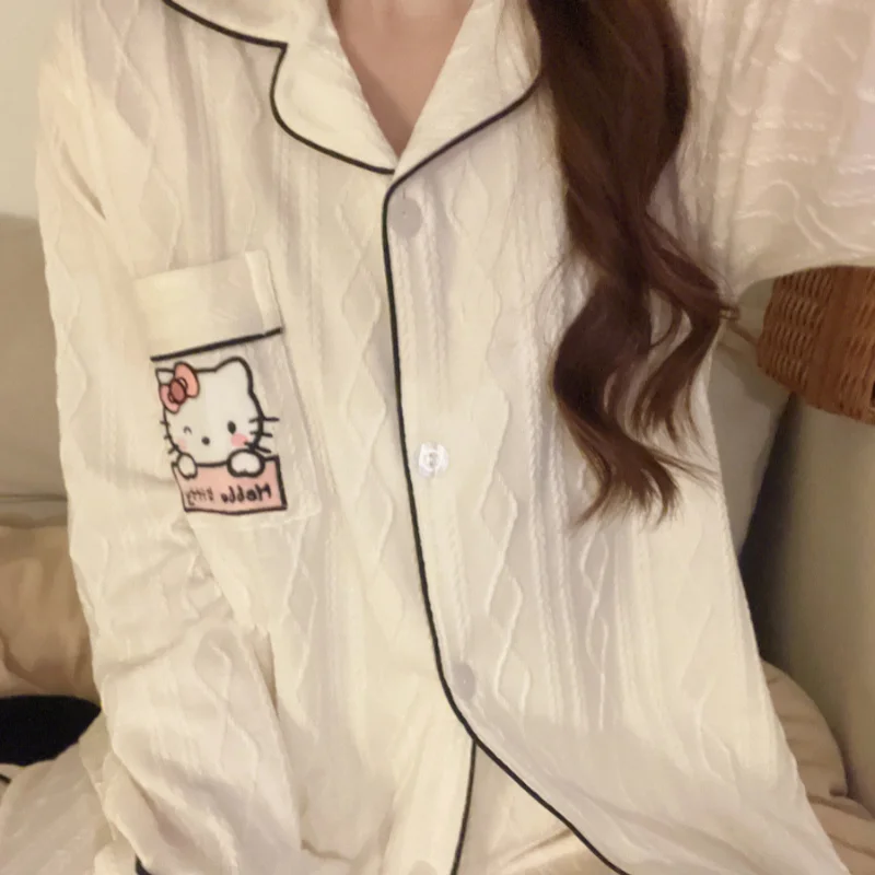 

Kawaii Sanrio Hellokitty Anime Kawaii 2023 New Autumn and Winter Cute Casual Pajamas Versatile Thickened Cotton Home Pajamas