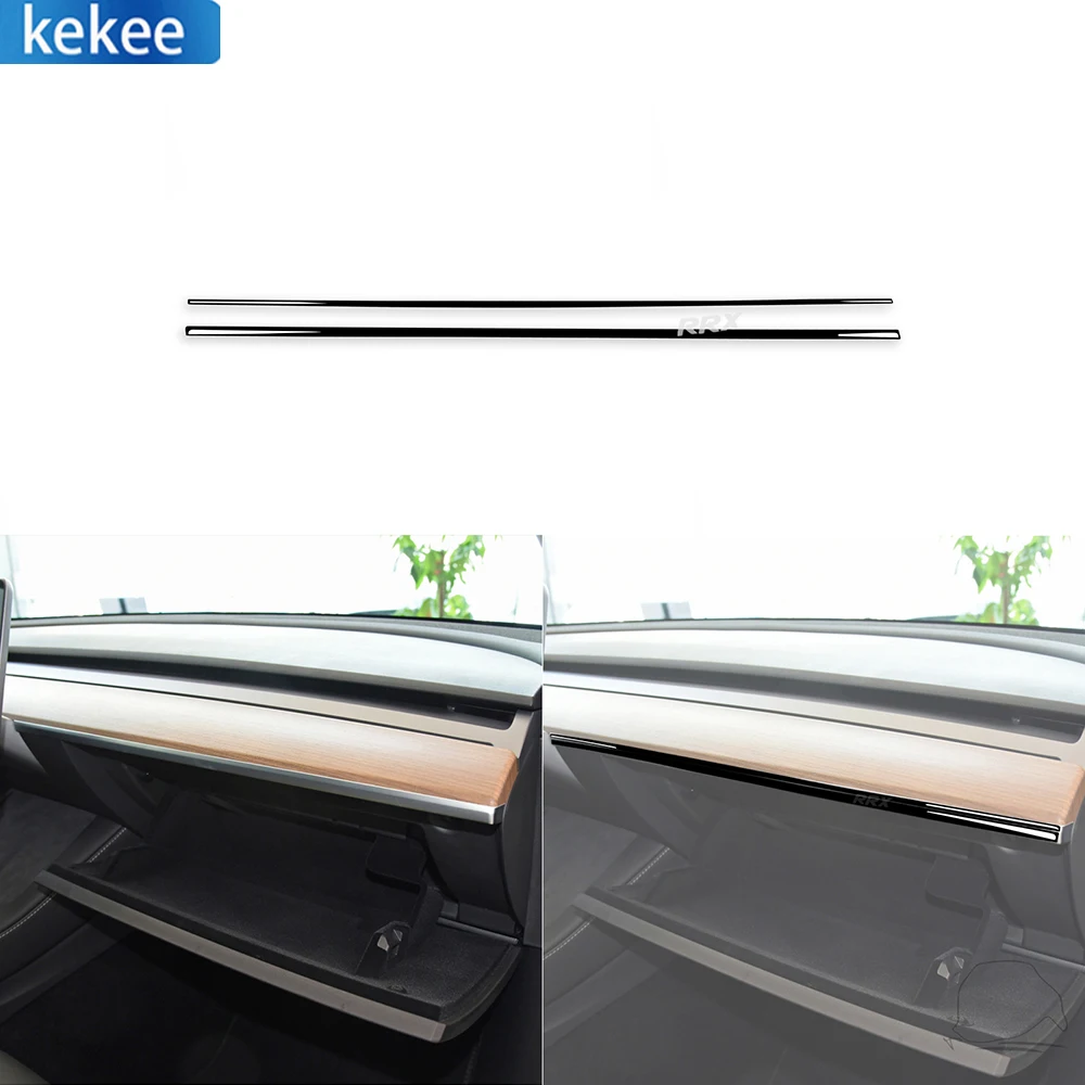 

For Tesla Model Y 2020+ Model 3 2017-2022 Piano Black Car Copilot Doors Panel Strip For Interior Decoration Accessories Stickers