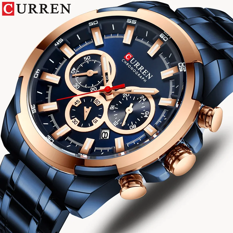 

CURREN Casual Sporty Wristwatches Stainless Steel Band Chronograph Clock Men's Watches Luxury Original Quartz Clock Male