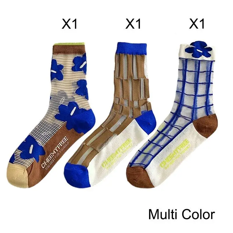 

3 Pairs Socks For Women Kawaii Fashion Cute Summer Women's Long Socks Middle Tube Breathable Flower Funny Socks Trendy For Girl