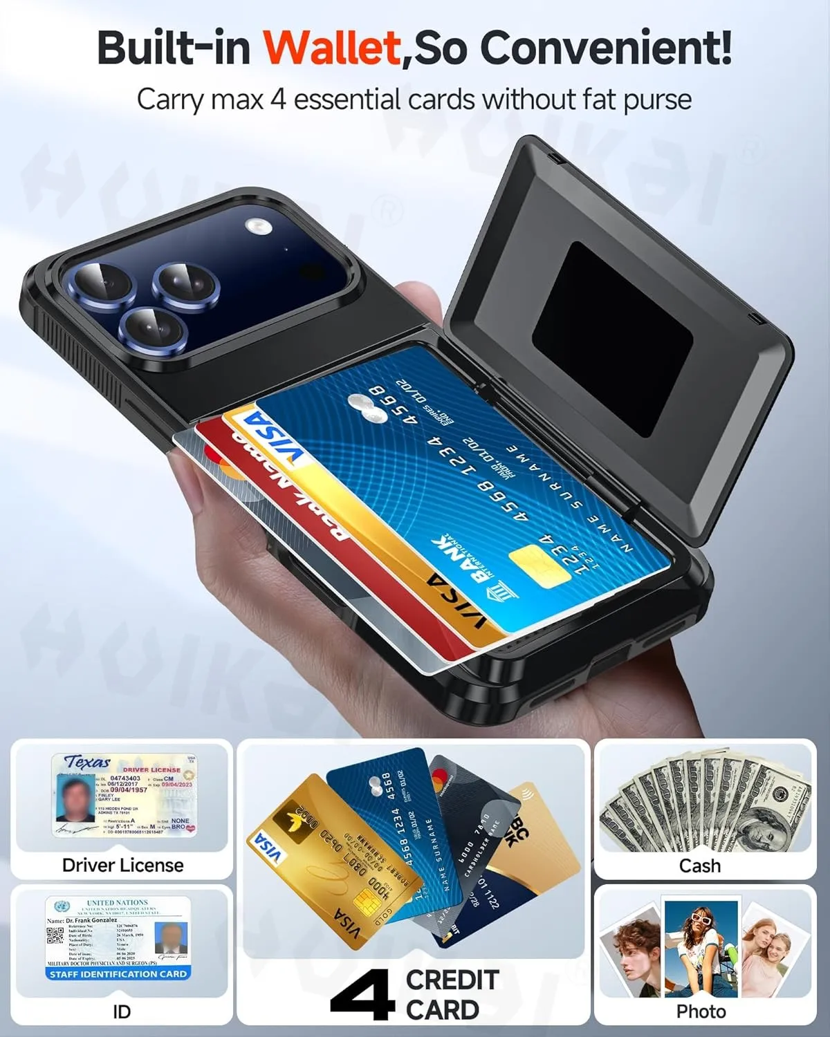 Фото Чехол-кошелек для iPhone 17 Pro Max 16 Pro Max 15 14 13 12 Защитный держатель для кредитных карт Прочный защитный противоударный чехол №2