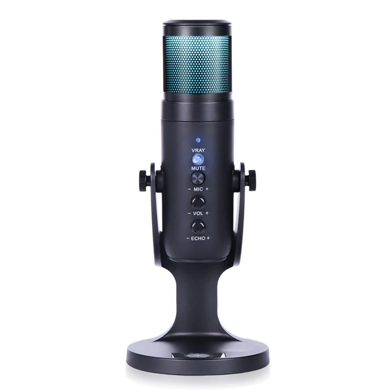 

Конденсаторный микрофон RGB для записи, профессиональный USB-микрофон с наушниками для игр, прямых трансляций, ПК, ноутбука