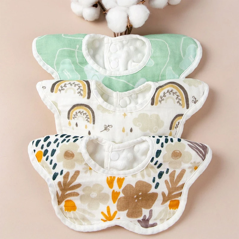 

Soft Minky Cartoon Printed Baby Bib Mink Dotted Cotton Gauze Petal Saliva Towel Breathable Apron Newborn Burp Cloth よだれかけ ベビービブ