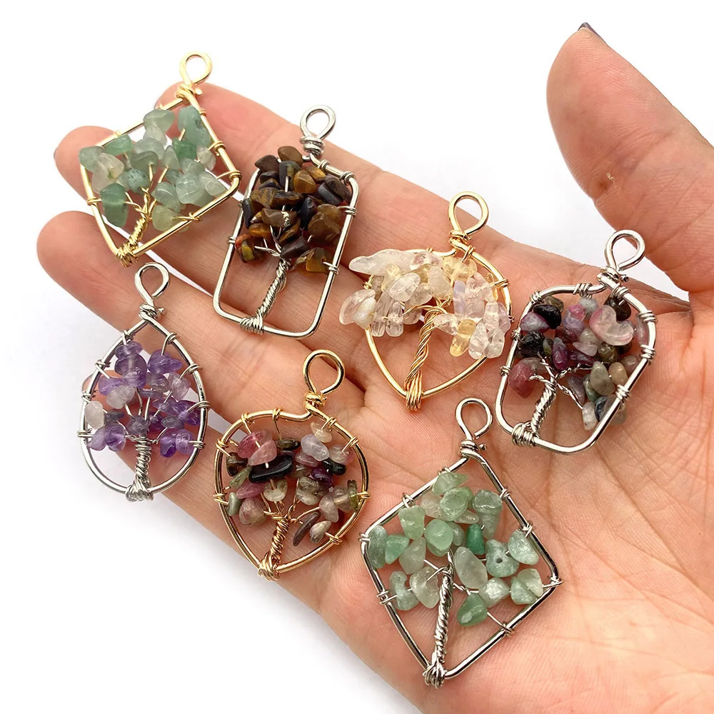 

Trendy Natural Stone Pendants Amethysts Tree of Life Tiger eye for Fashion Jewelry Making DIY Women Earring Necklace