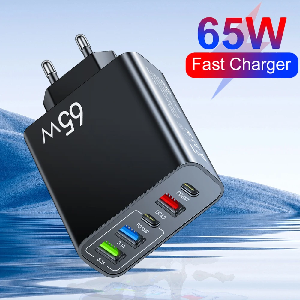 

65W 5 Ports USB Type C Charger Quick Charge QC 3.0 For iPhone 14 13 12 Pro Oneplus Xiaomi Huawei Adapter Mobile Phone PD Charger