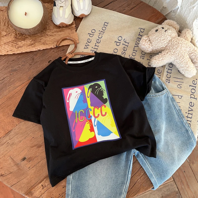 

Футболка с мультяшным принтом для девочек и мальчиков, повседневные топы, милая футболка, Детский костюм, детская одежда, летняя футболка с ...