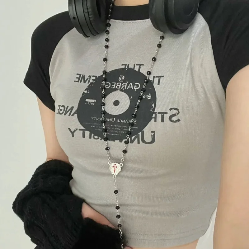 

Женские короткие футболки контрастных цветов с буквенным принтом Cd, укороченные топы, американские ретро футболки с высокой талией, шикарные женские облегающие уличные футболки Y2k