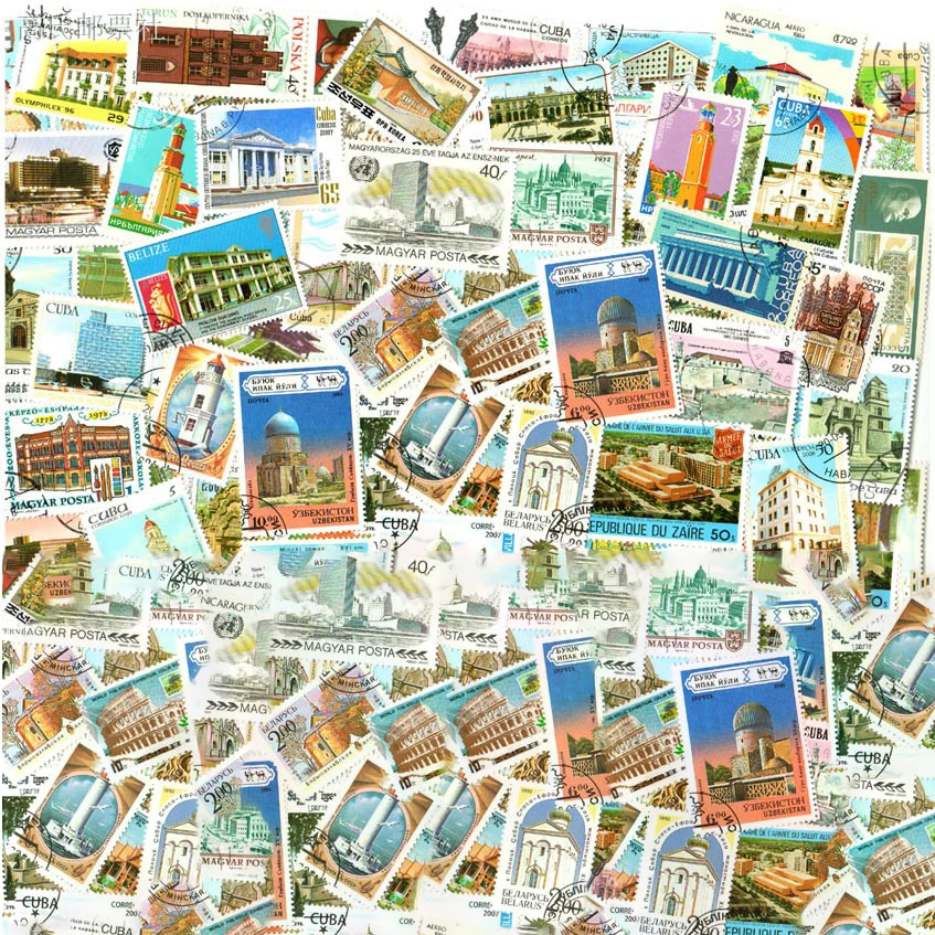 

50 100Pcs/Lot Building church castle Topic Stamps World Original Postage Stamp with Postmark Good Condition All different