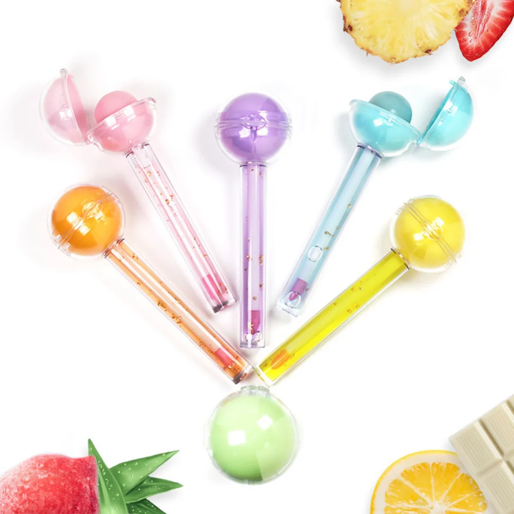 

Color Changing Private Label Lip Oil 2 In 1 Fruit Flavor Lollipop Lip Ball Custom Moisture Nourish Beauty Makeup