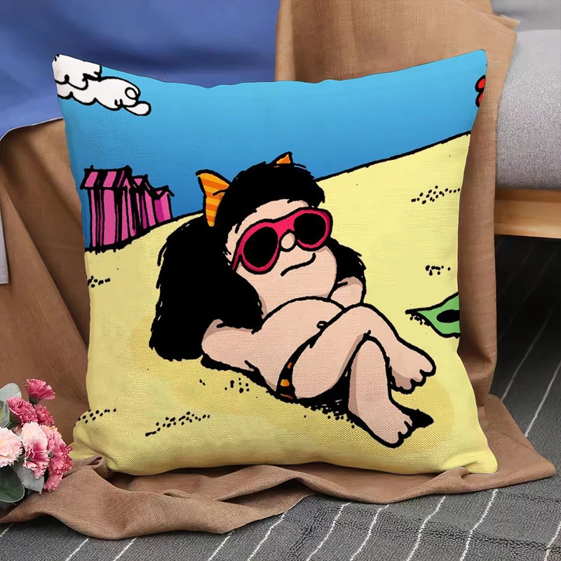 

Наволочка с двойным принтом 40x40 см, домашний декор Mafalda, короткая плюшевая наволочка для подушки, для дивана, спальни, автомобиля, общего назн...