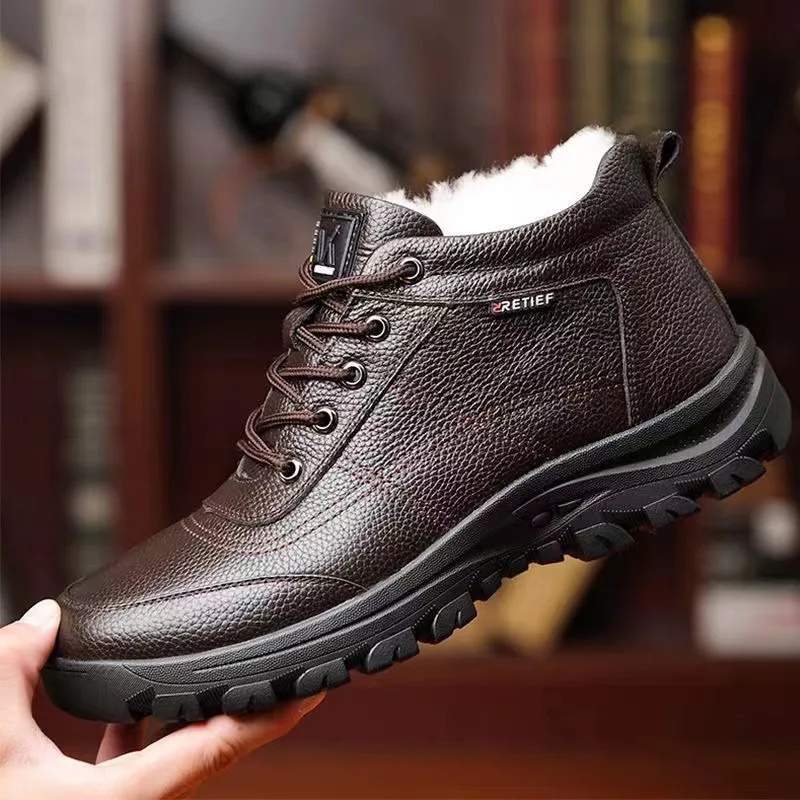 

2022 Winter New Men's Big Cotton Shoes Casual Leather Shoes Plush Thickened Warm Climbing Shoes Fashion Korean Men's Shoes