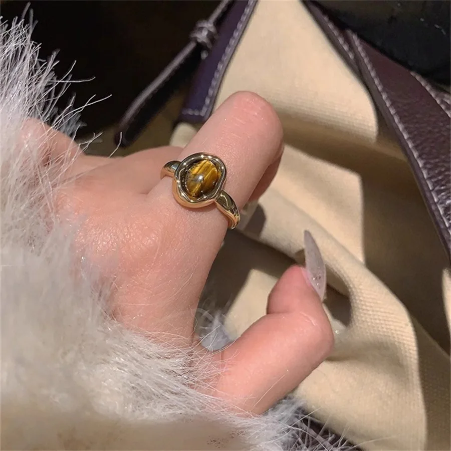 XIYANIKE винтажные открытые кольца с коричневым камнем для женщин и девочек модные