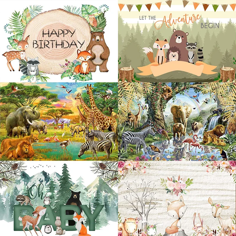 

Adventure Woodland Creatures Theme Forest Animals Happy Birthday Party Photography Backdrop Background Banner Decor Baby Shower