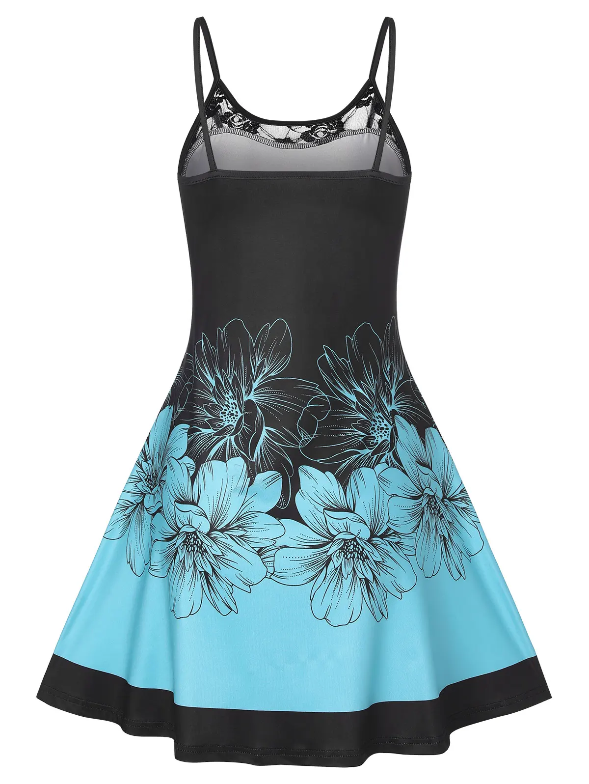 

Women's Spaghttie Strapless Scoop Neck In Lace Up Blackless Sleeveless Swing Cocktail Print Floral Wedding Party Midi Dress