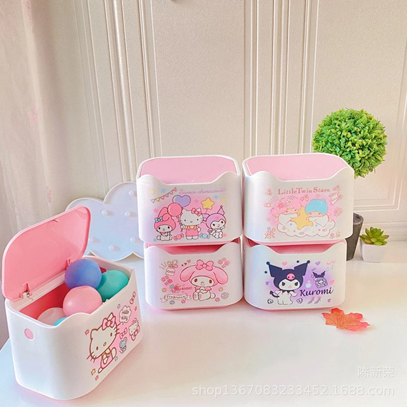 Кавайная аниме Мелодия Sanrios Cinnamoroll Kuromi с крышкой настольная маленькая мусорная