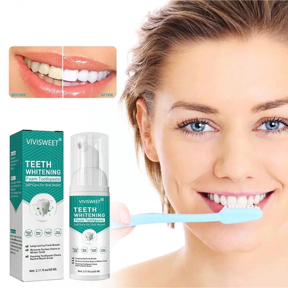 

60ml Teeth Whitening Mousse Deep Cleaning Remove Plaque Mousse Toothpaste Breath Whitening Whitening Stains Foam Teet Z3y2