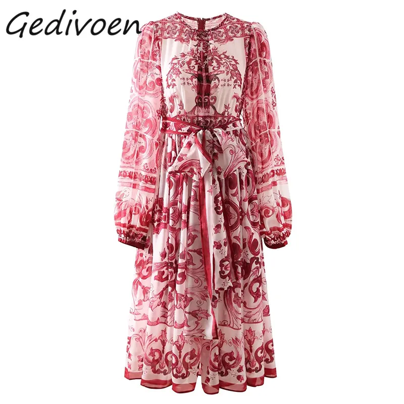

Женское Свободное платье с рукавами-фонариками Gedivoen, летнее модельное винтажное платье средней длины с разрезом и высокой талией