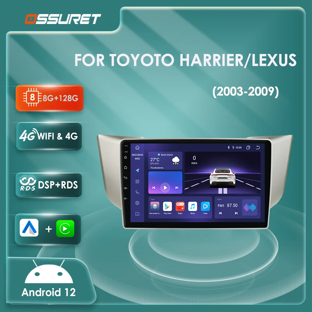 

Android 2din Car Radio For Lexus RX300 RX330 RX400H Toyota Harrier 2003-2009 Multimedia video player GPS Stereo 4G WIFI Carplay
