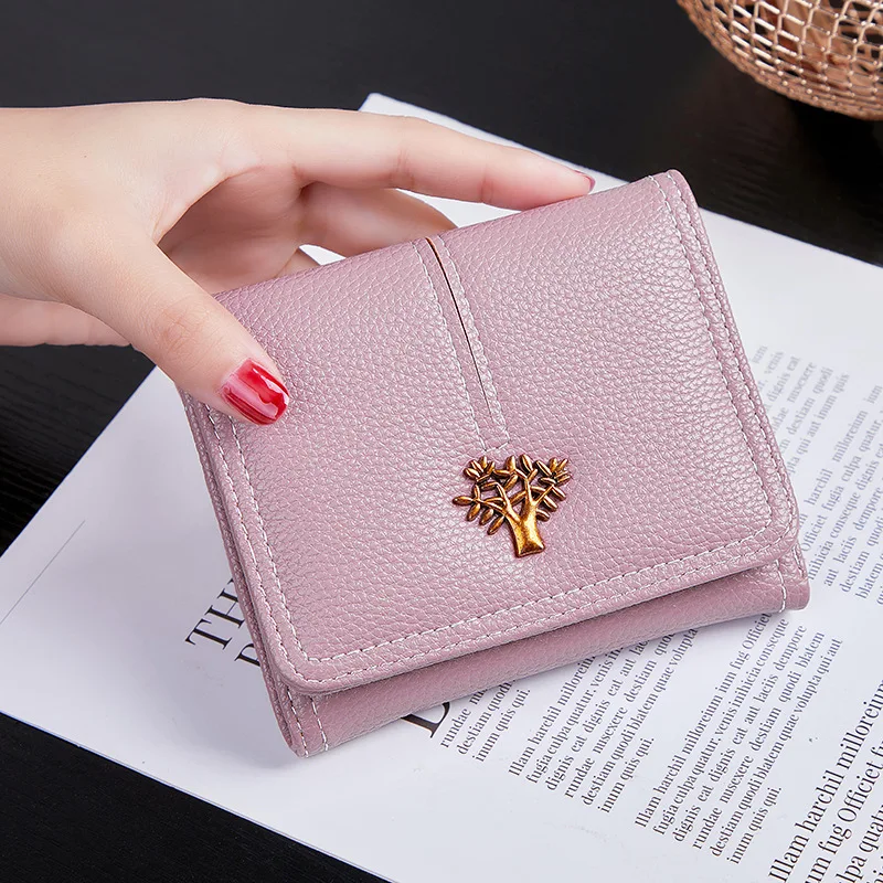 

2022 New Ladies Short Thin Section Tri-fold Money Clip Small Wallet Female Models Simple Wind Coin Purse Coin Purse
