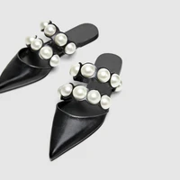 hot spring and summer new women pointed flat pearl decorative open toe flat slippers womens slippers beach shoes