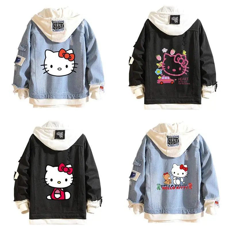 Ковбойское пальто с рисунком аниме Sanrio Hello Kitty модное кавайное весенне-осеннее