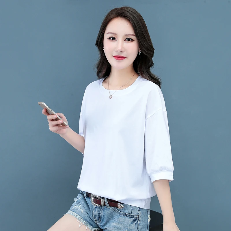 Женская летняя новая Повседневная футболка с круглым вырезом и длинным рукавом
