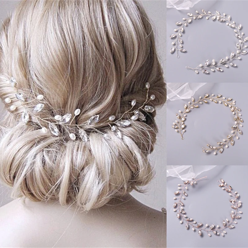 

Pearl Crystal Hair Vines Headbands Hairbands Tiaras For Bride Women Bridal Wedding Hair Accessories Jewelry Band Headdress Gift