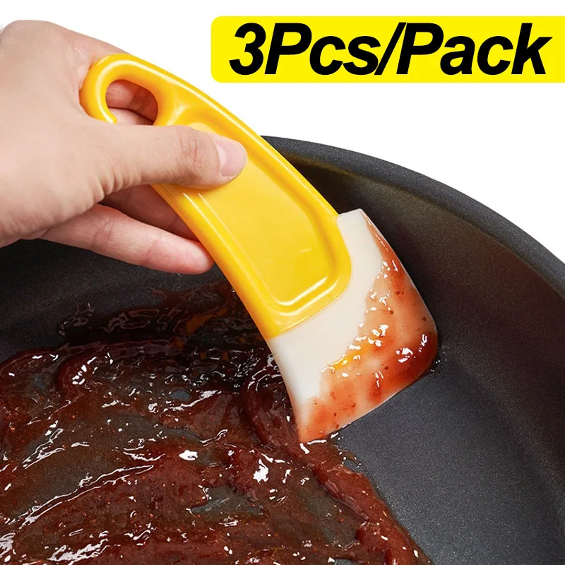 

3Pcs Kitchen Scraper Oil Stain Cleaning Silicone Spatula Cake Baking Pastry Gadgets Dirty Pan Pot Dishes Cleaner Tools Scraper