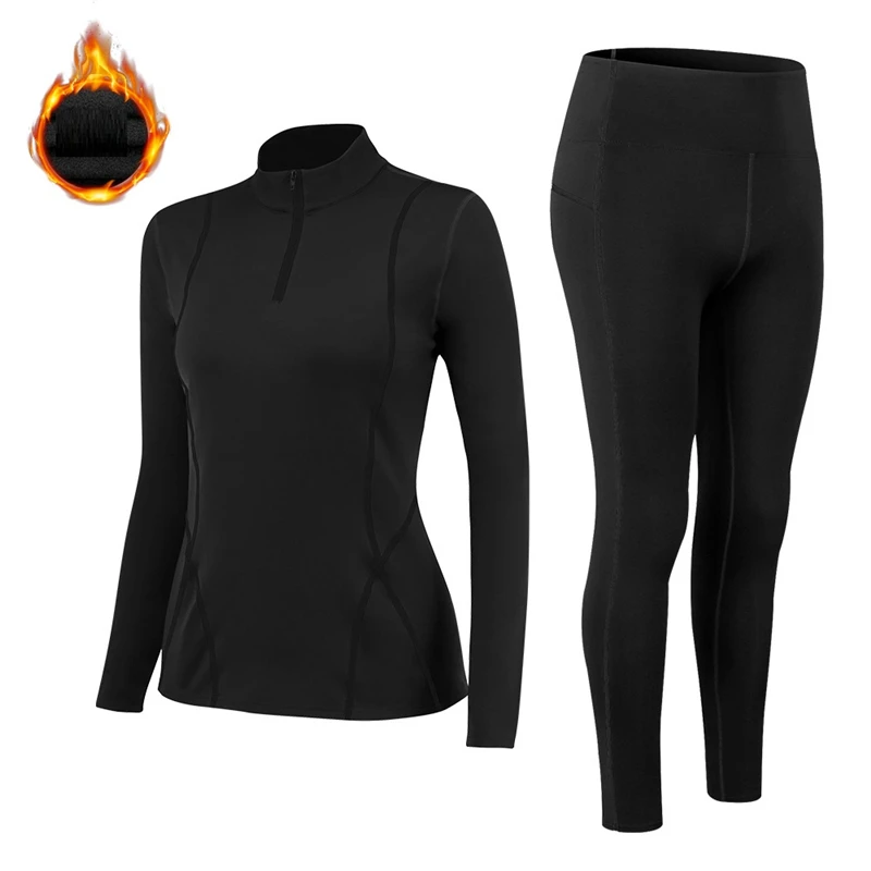 Women's Thermal Underwear Turtleneck Sets Thin Fleece Fitness Shapewear Elastic Tight Female Clothing Undershirts and Underpants