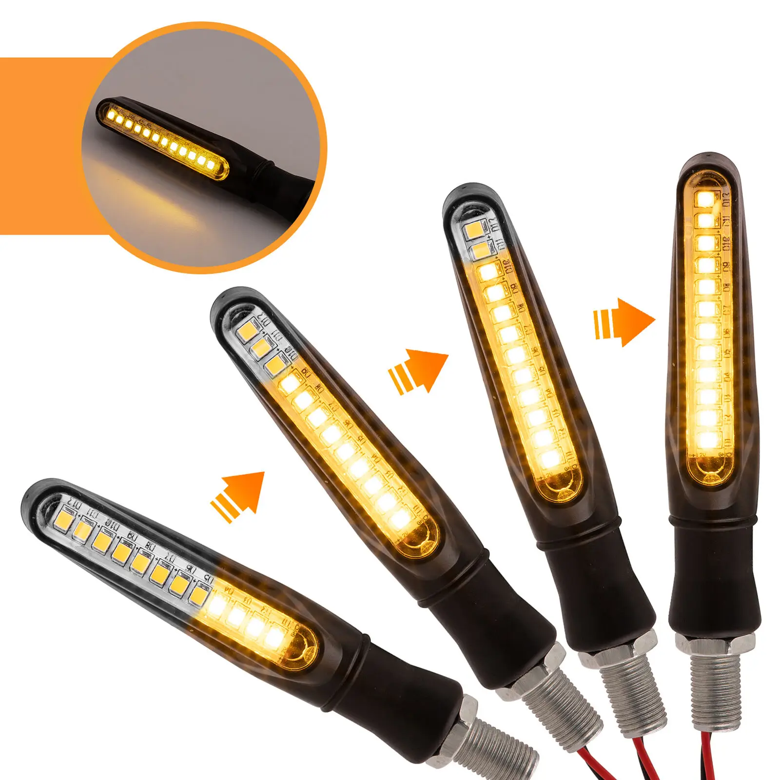

Universal Led Motorcycle Turn Signal 12v Ip68 Waterproof Sequential Amber 4 Pcs