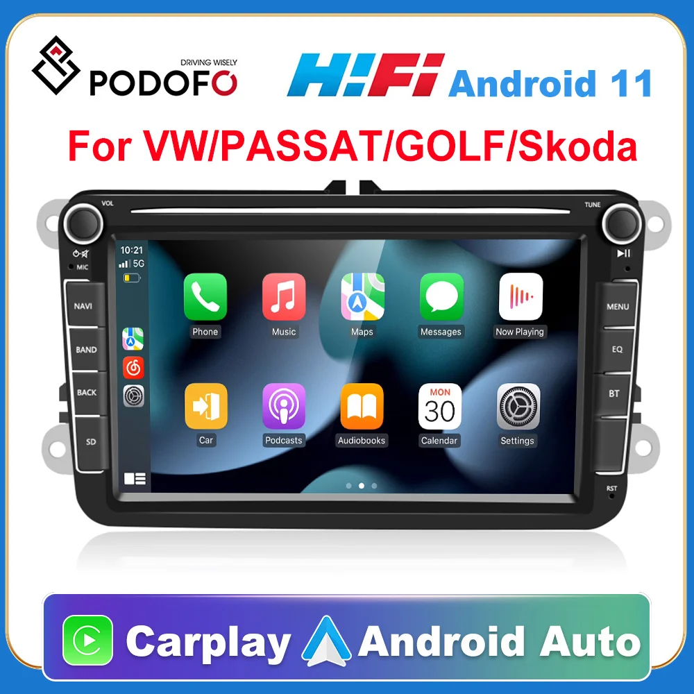 Podofo 2 Din Android 10 8+128 GPS Car Multimedia player Car Autoradio Radio For VW/Volkswagen/Golf/Polo/Passat/b7/b6//leon/Skoda