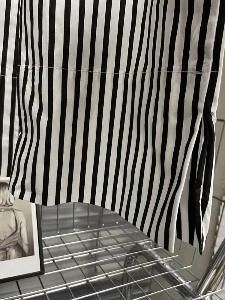 TWOTWINSTYLE Summer Two Piece Set Womens Lapel Off Shoulder Long Sleeve Tops High Waist Wide Leg Pants Striped Sets Female Style