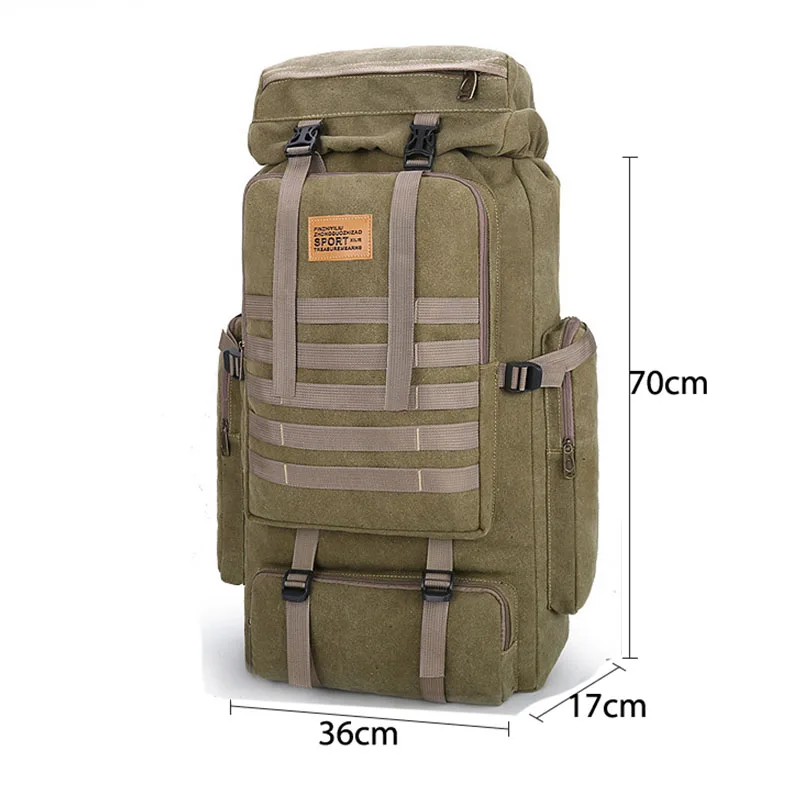 70L Men Canvas Camping Bag Hiking Backpack Luggage Army Outdoor Climbing Trekking Travel Tactical Shoulder Bags Military Sports |