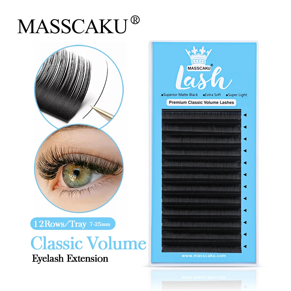 

MASSCAKU Synthetic Mink 0.05 0.07mm Classic Lashes Matte Black Russian Volume Eyelashes Extension False Individual Eyelash