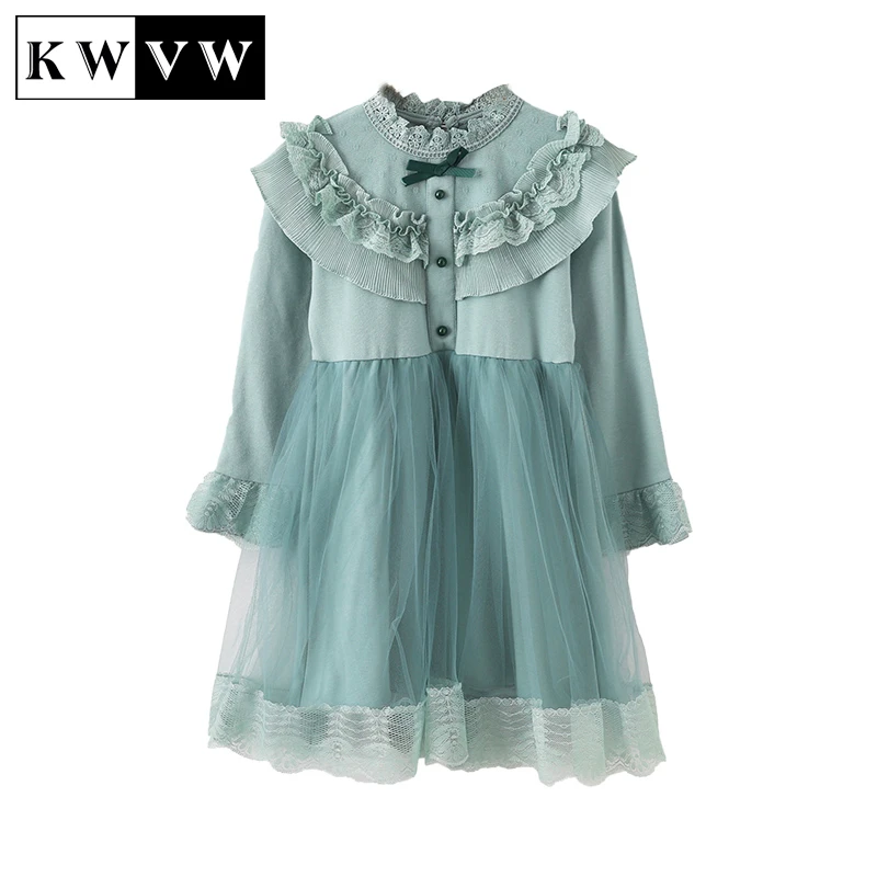 

Платье для девочек KWVW, детская одежда для семейной вечеринки, новые весенние универсальные модные детские платья, кружевная газовая юбка с ...