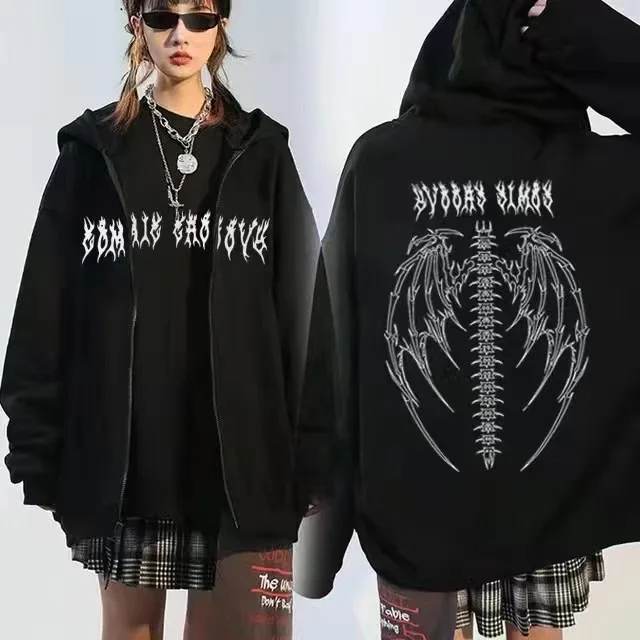 

Hip-hop Y2K Sweatshirts for Women and Men with Gothic Print oversized Dark style clothes Harajuku large size zipper hoodie