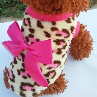 dog pet cat leopard bowknot clothes coral fleece puppy clothes apparel costume