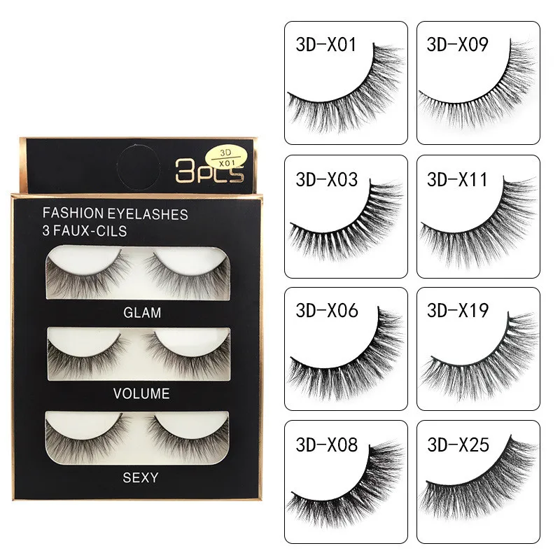 

3D Natural Thick Curling Imitation Mink False Eyelashes 3 Pairs Soft Natural Thick Long Cross Eyelash