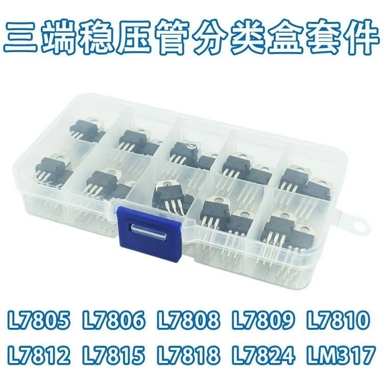 LM317T L7805 L7806 L7808 L7809 L7810 L7812 L7815 L7818 L7824 Transistor Assortment Kit 10value*5pcs 50PCS Voltage Regulator Box
