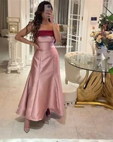 elegant blush pink and burgundy satin long evening dresses ankle length strapless new prom dress women a line formal party gowns