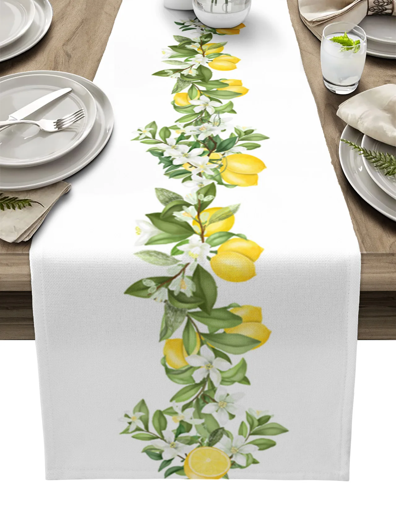 אביב לימון עלים פרחים לבן מרקם רץ לשולחן קישוט בית תפאורה קישוט שולחן שולחן דקור