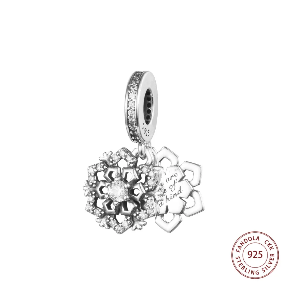 

Fits Pandora Bracelets Sparkling Snowflake Double Dangle Charm Original 925 Sterling Silver Beads for Jewelry Women Plata